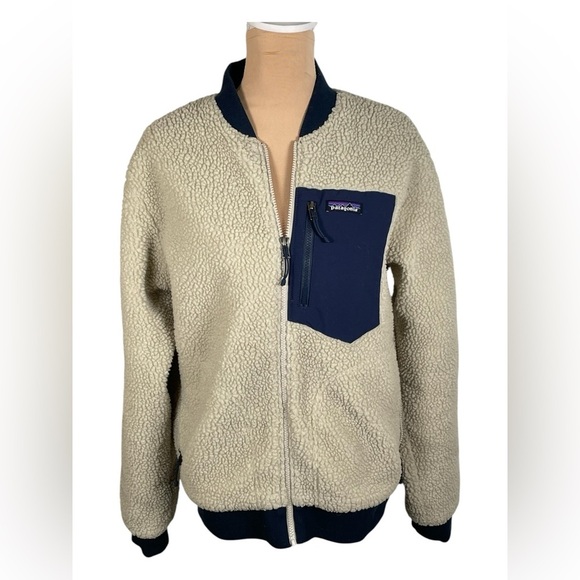 Patagonia - W's Classic Sherpa Retro-X Jkt - Natural w/New Navy Women’s Medium - Picture 1 of 9